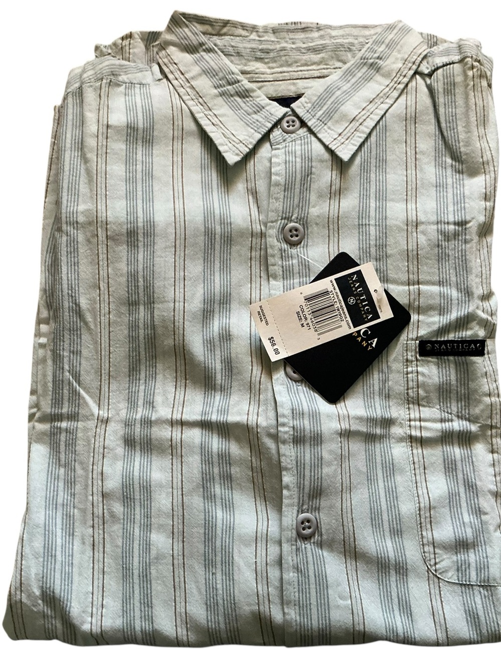 Nautical vintage men’s long sleeve blue striped button shirt size M